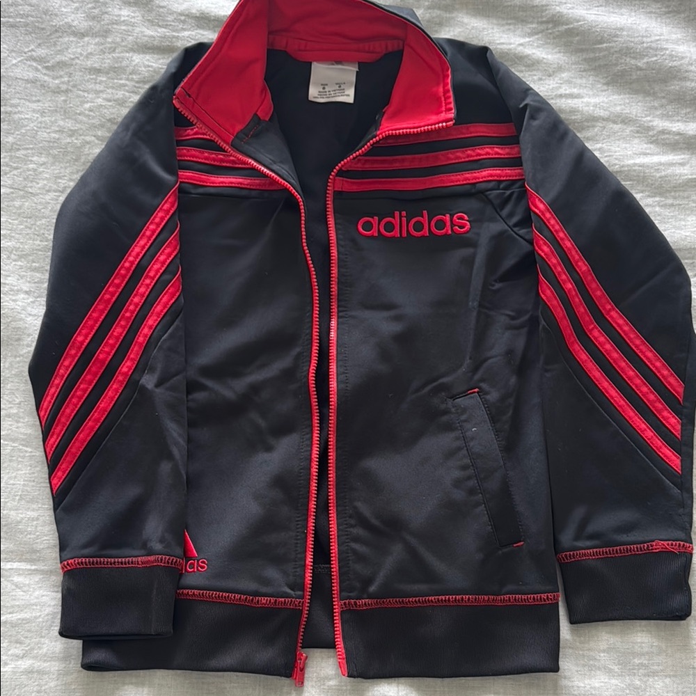 Adidas Men's Black Windbreaker with Red Accents